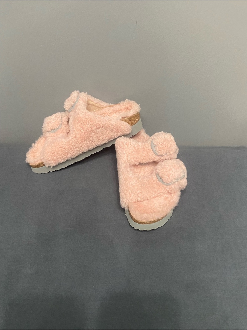 Fuzzy Double-Band Pink Slide Sandals
